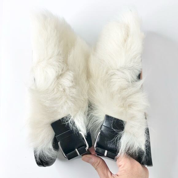 NIB Proenza Schouler Square Shearling Cream Lamb Fur Sandals Women’ 36 Shoes - Picture 6 of 11